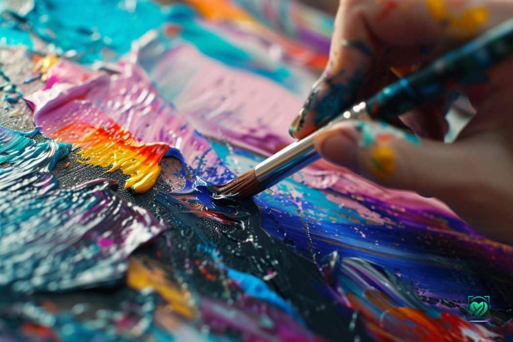 Schutz gegen Austrocknen: Acrylfarbe im Becher mit Folie abdecken