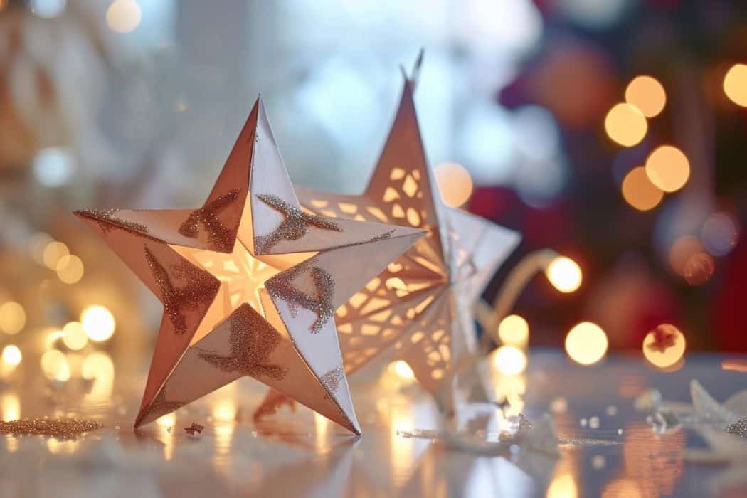 DIY-Weihnachtssterne basteln aus Pappe und Effektfolie