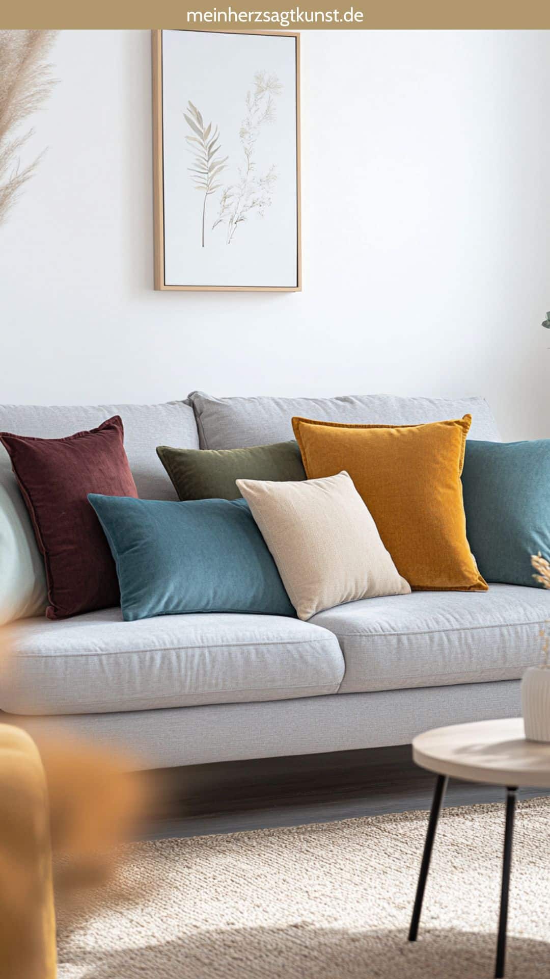 Graues Sofa saisonal dekorieren: Sommer- und Winterkissen