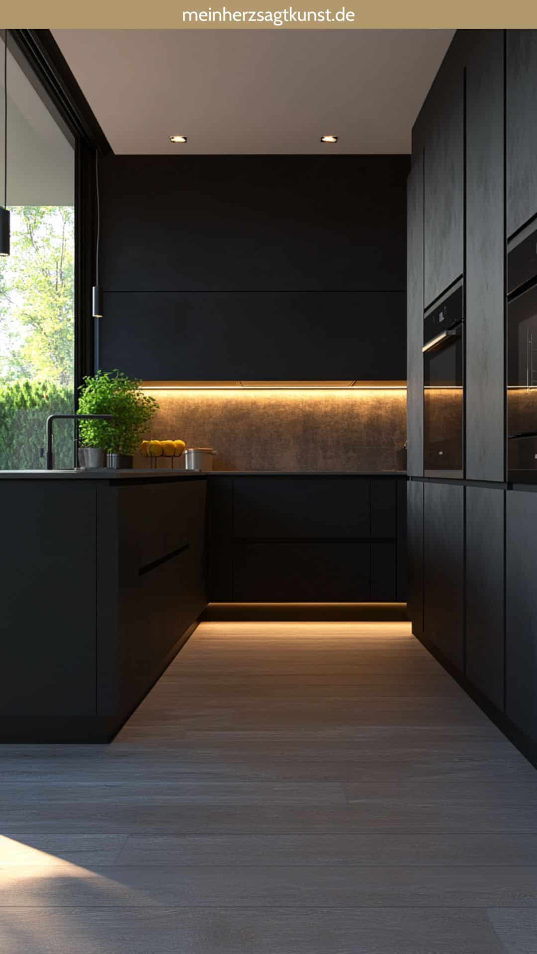 Beleuchtung einer matt schwarzen Küche