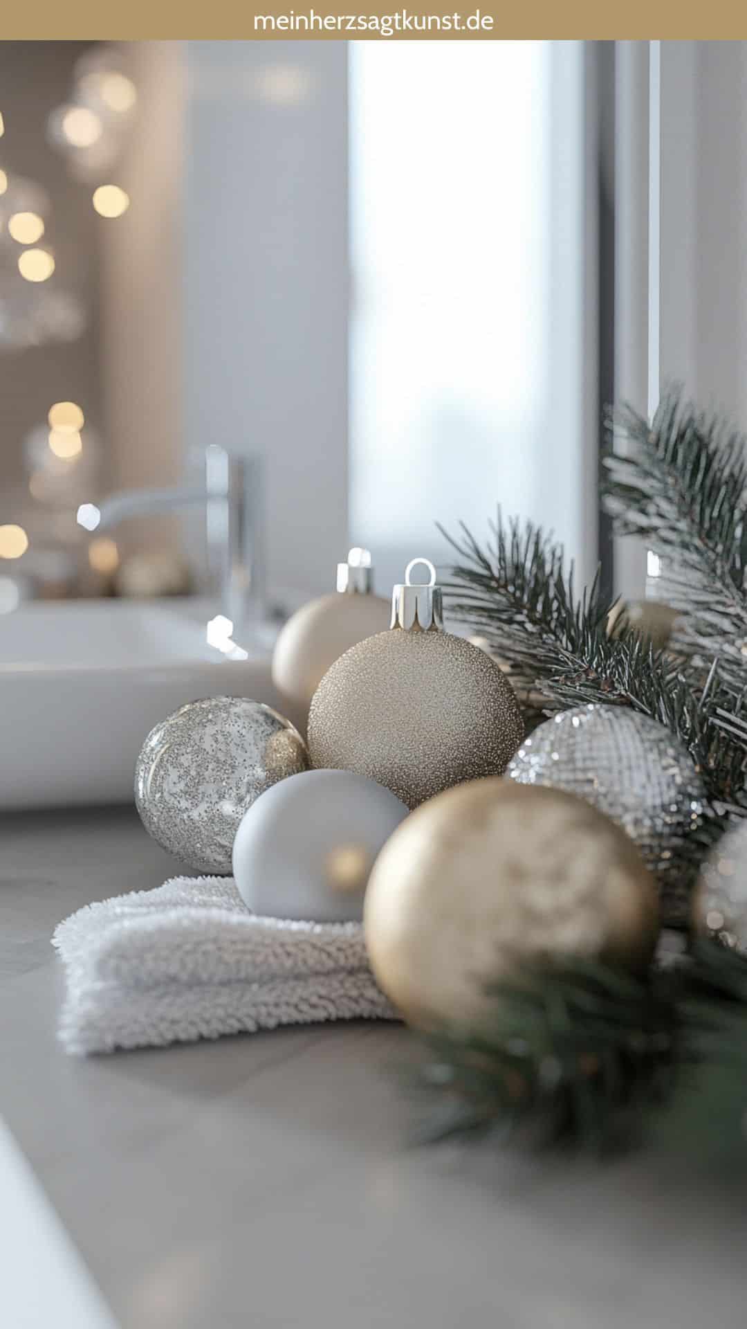 Gästeklo Deko mit Weihnachtskugeln