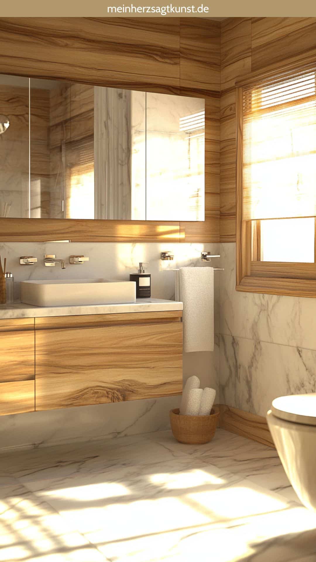 Holz und Marmor im Badezimmer für luxuriöse Akzente