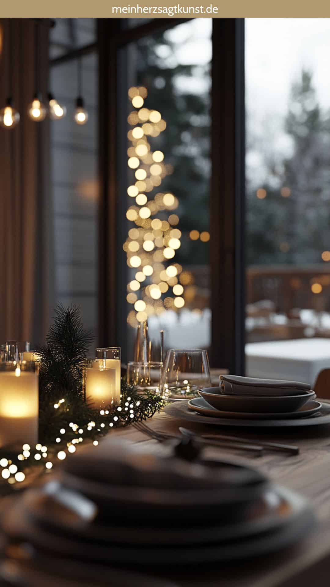 Lichterketten als Tischdekoration für winterlichen Glanz