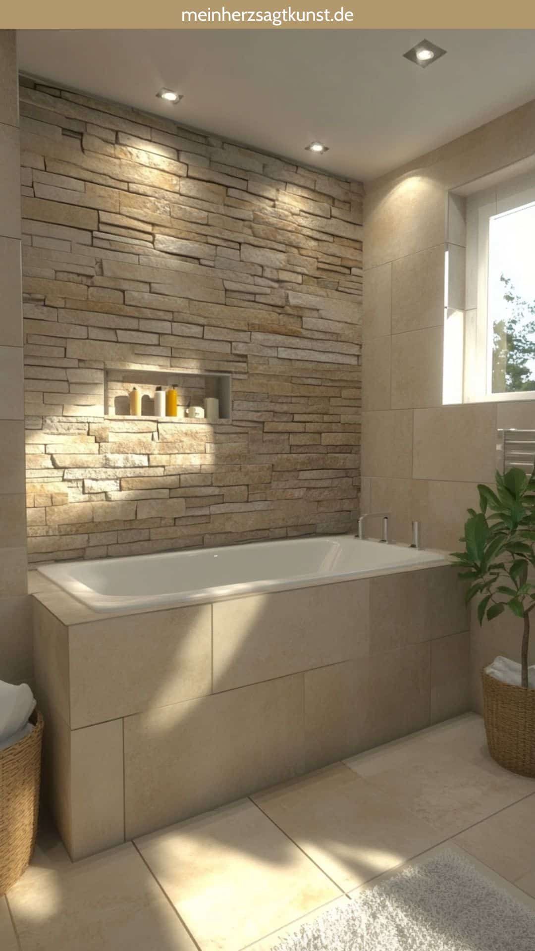 Natürliche Steinwand für rustikale Eleganz im Badezimmer