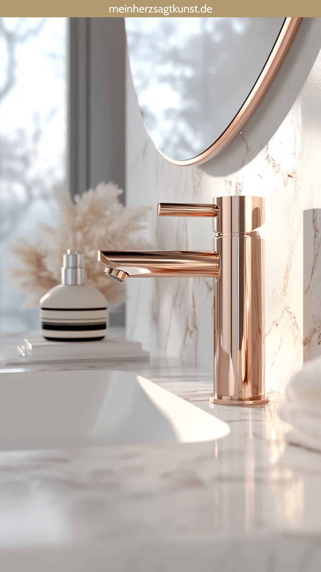 Roségold- und Messing-Akzente im Badezimmer