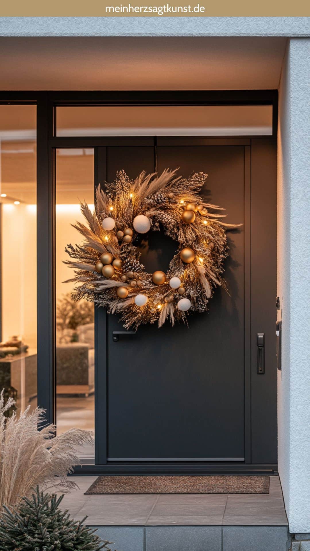 Türkranz mit Trockenblumen und Pampasgras für Weihnachten