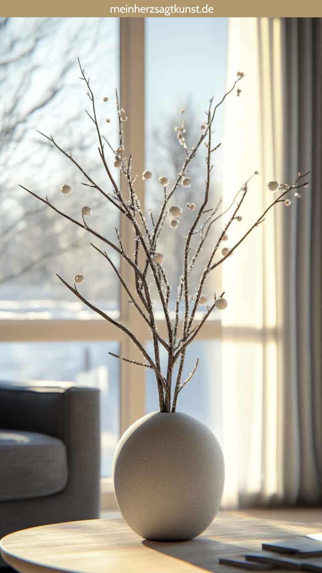 Dekorative Zweige in Vase als Winterdeko Wohnzimmer