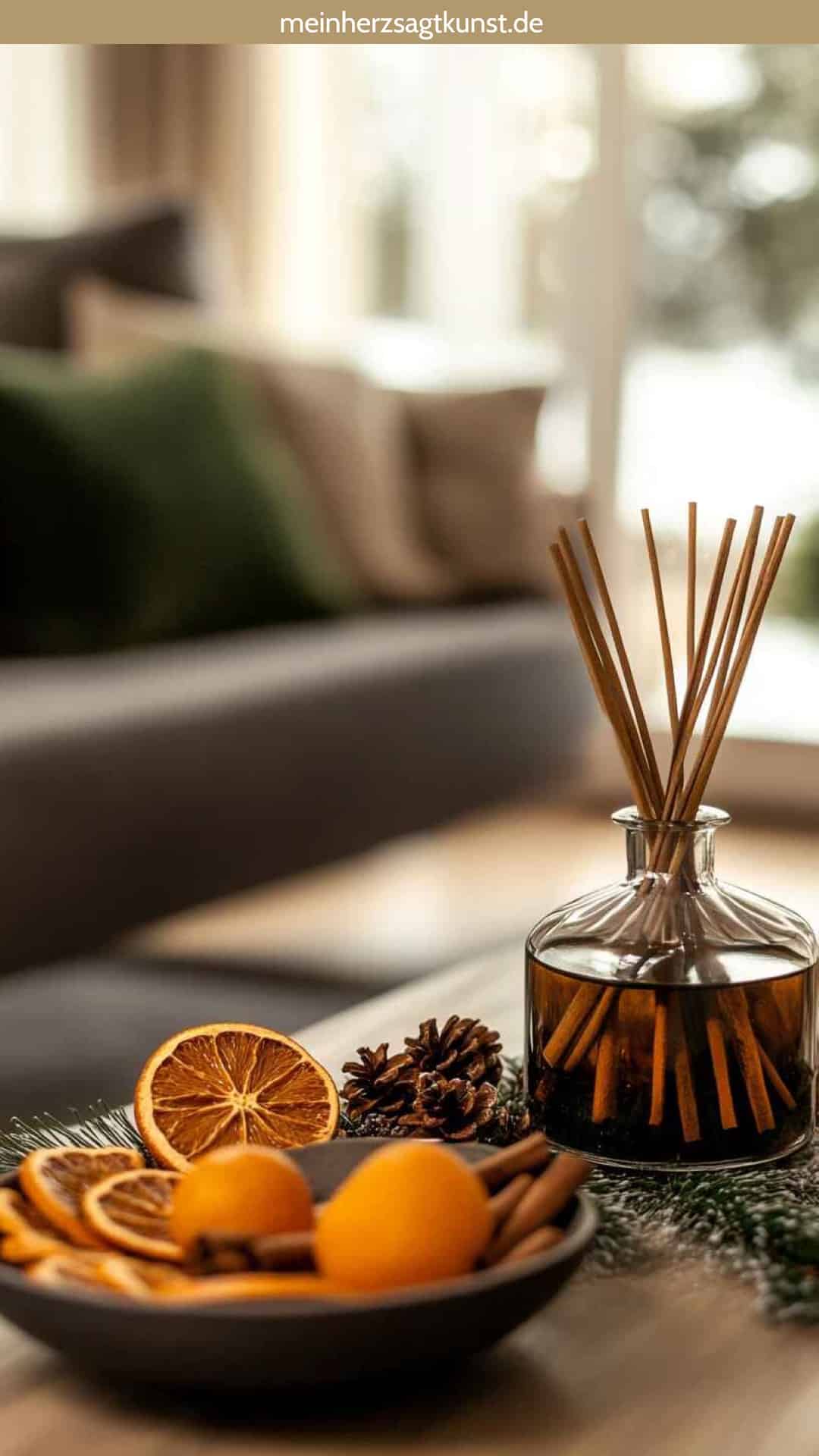 Duftöle und Orangenscheiben als Winterdeko Wohnzimmer