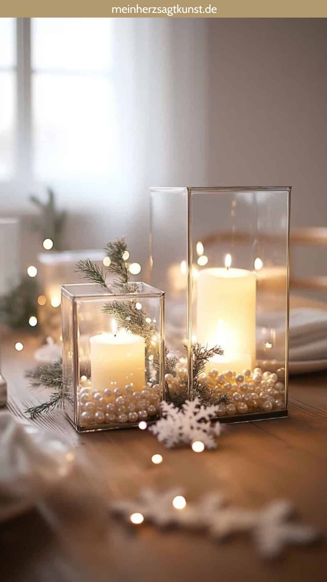 Kristallklare Windlichter als Tischdeko Januar