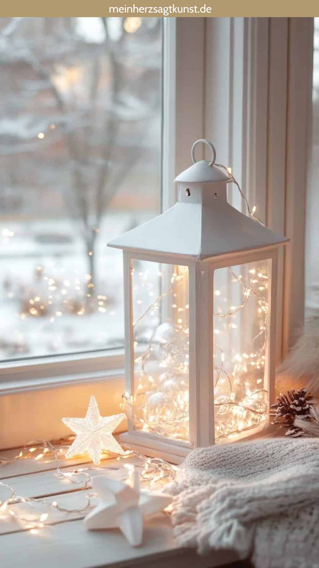 Laterne dekorieren mit Lichterkette und Glassternen