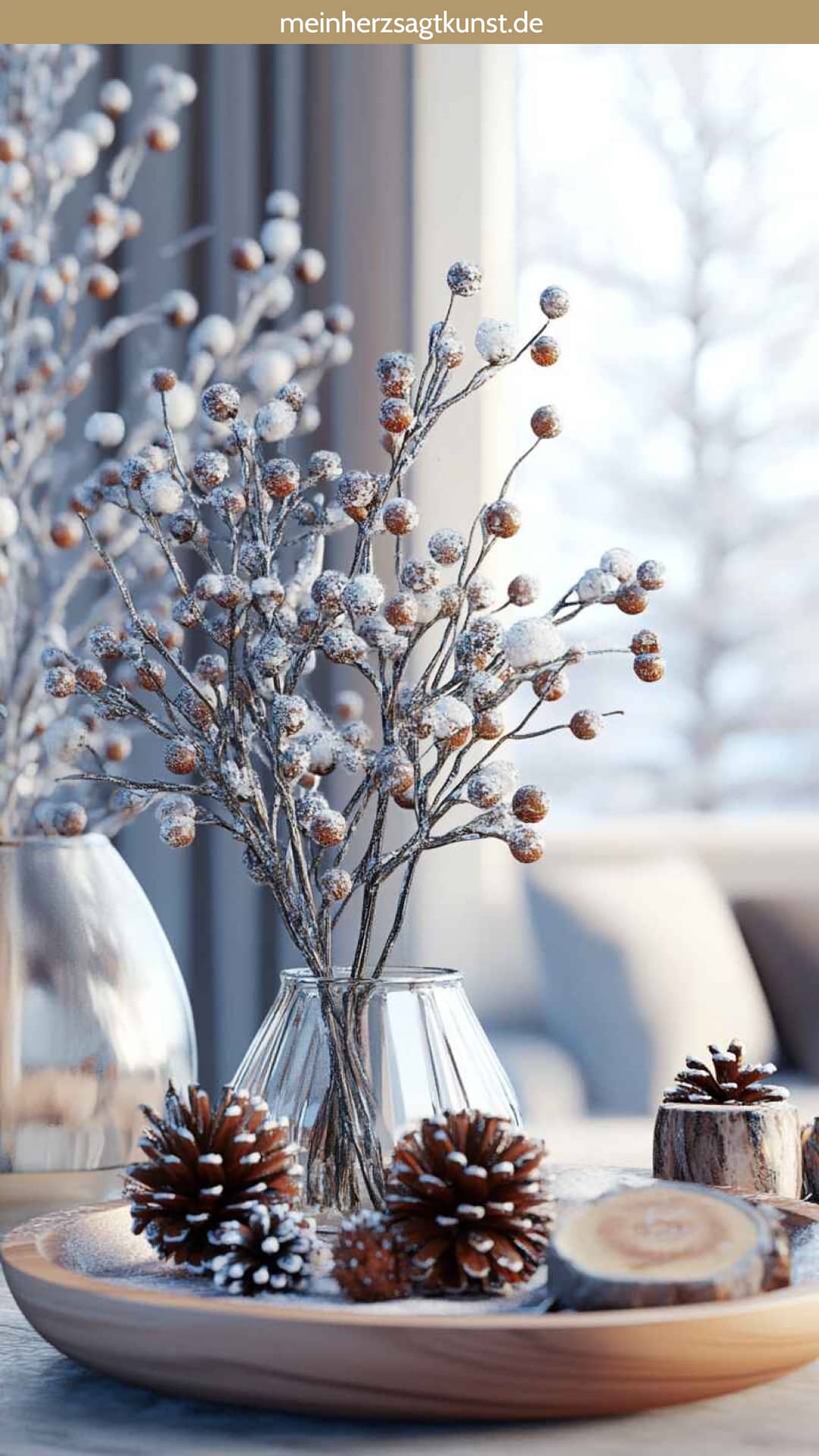 Tannenzweige und Zapfen als Winterdeko Wohnzimmer