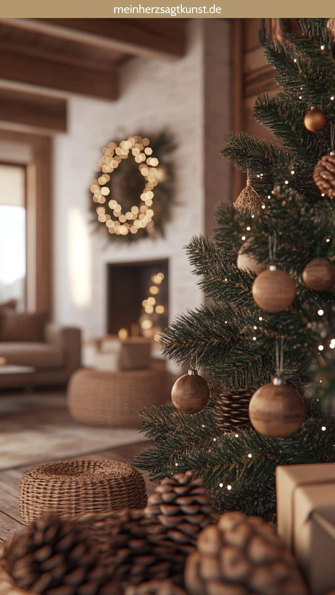 Schlicht dekorierter Weihnachtsbaum im nordischen Minimalismus