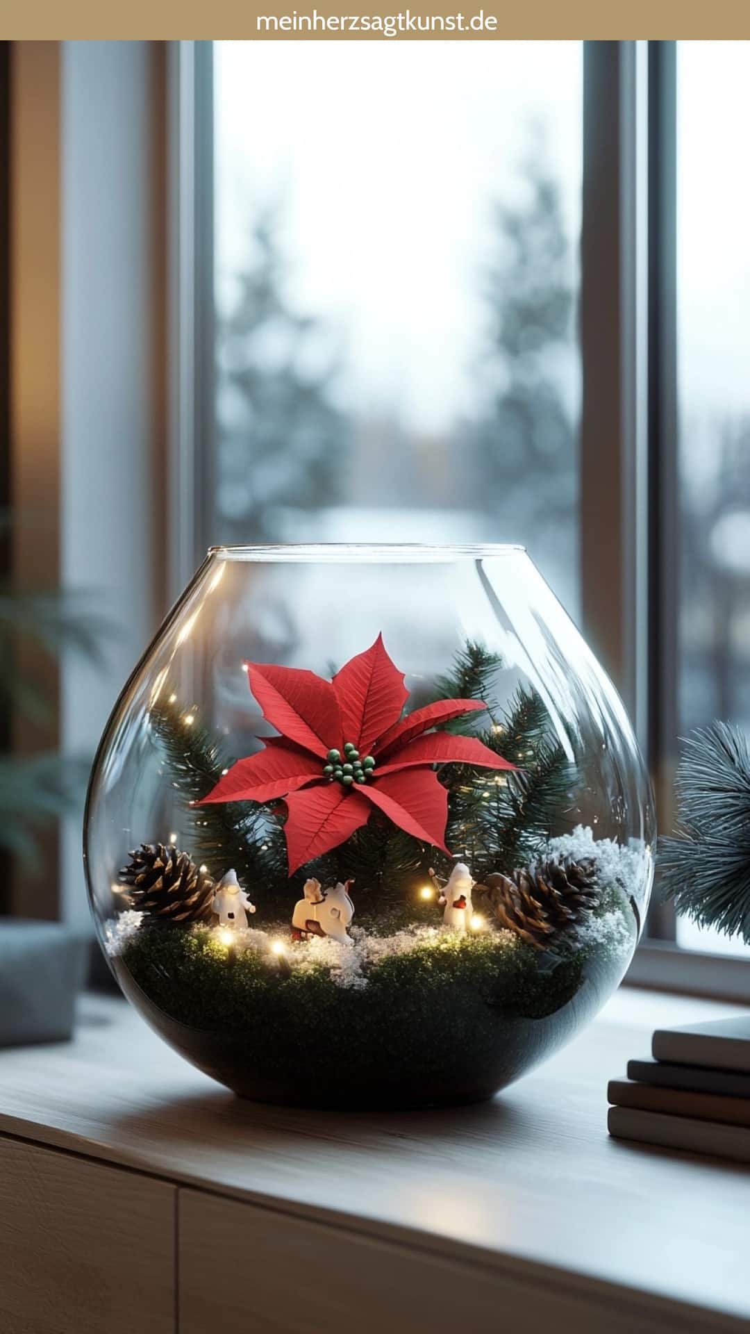 Weihnachtsstern-Terrarium mit Moos und Lichtern Blumendeko