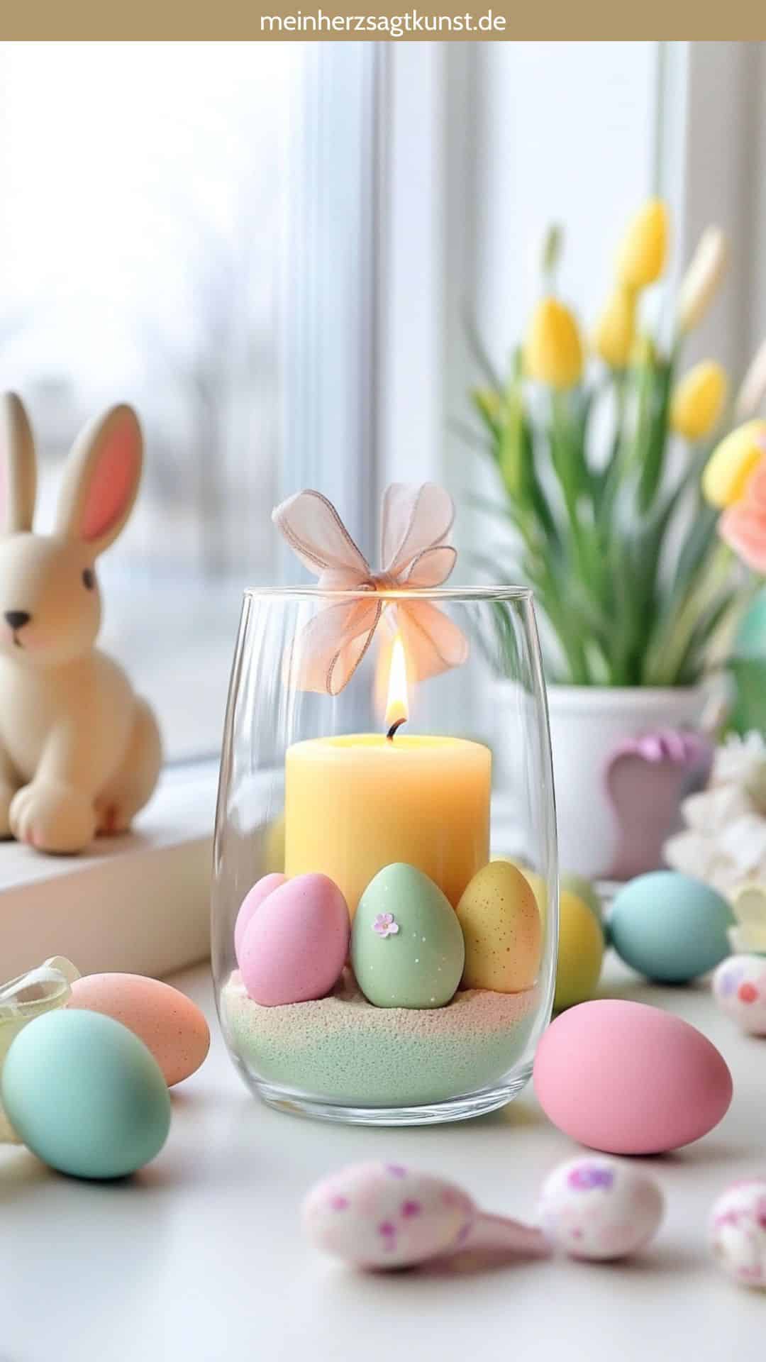 Frühlingshafte Osterdeko im Glas: DIY Osterkerze!