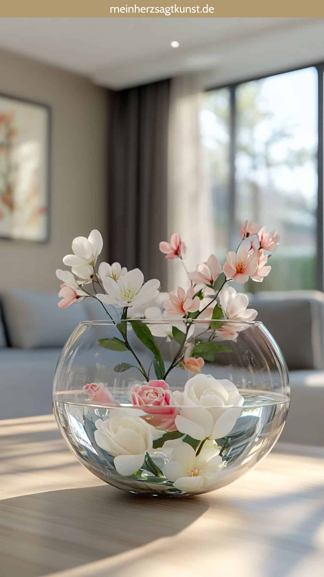 Schwimmende Blüten in einer Schale dekoriert