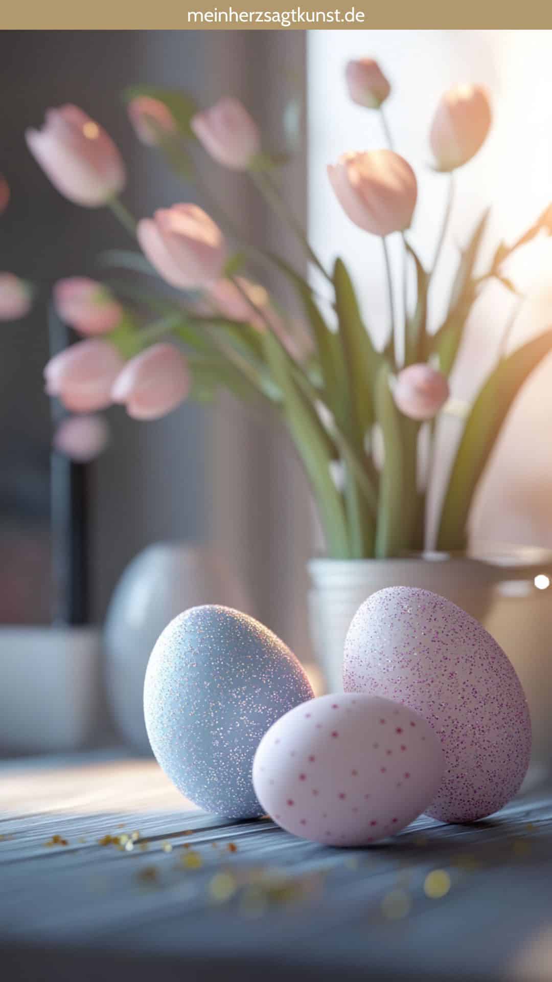 Glitzernde Ostereier in verschiedenen Farben.