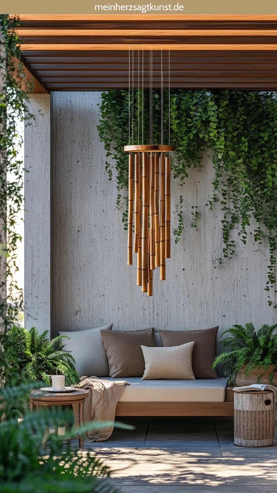 Ideen für eine gemütliche Terrasse mit Windspiel aus Metall