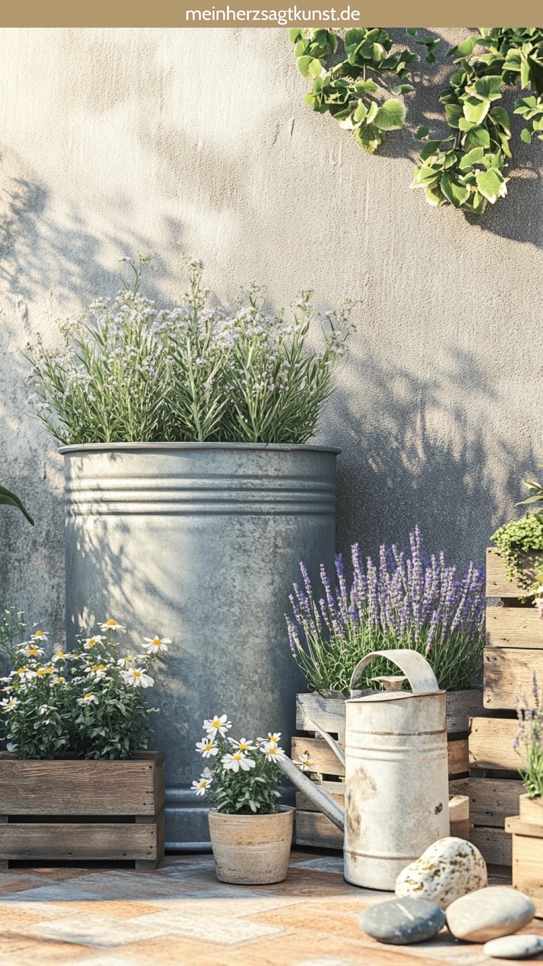 ideen-fuer-eine-gemuetliche-terrasse-zinkwanne-emaille-pflanzdeko