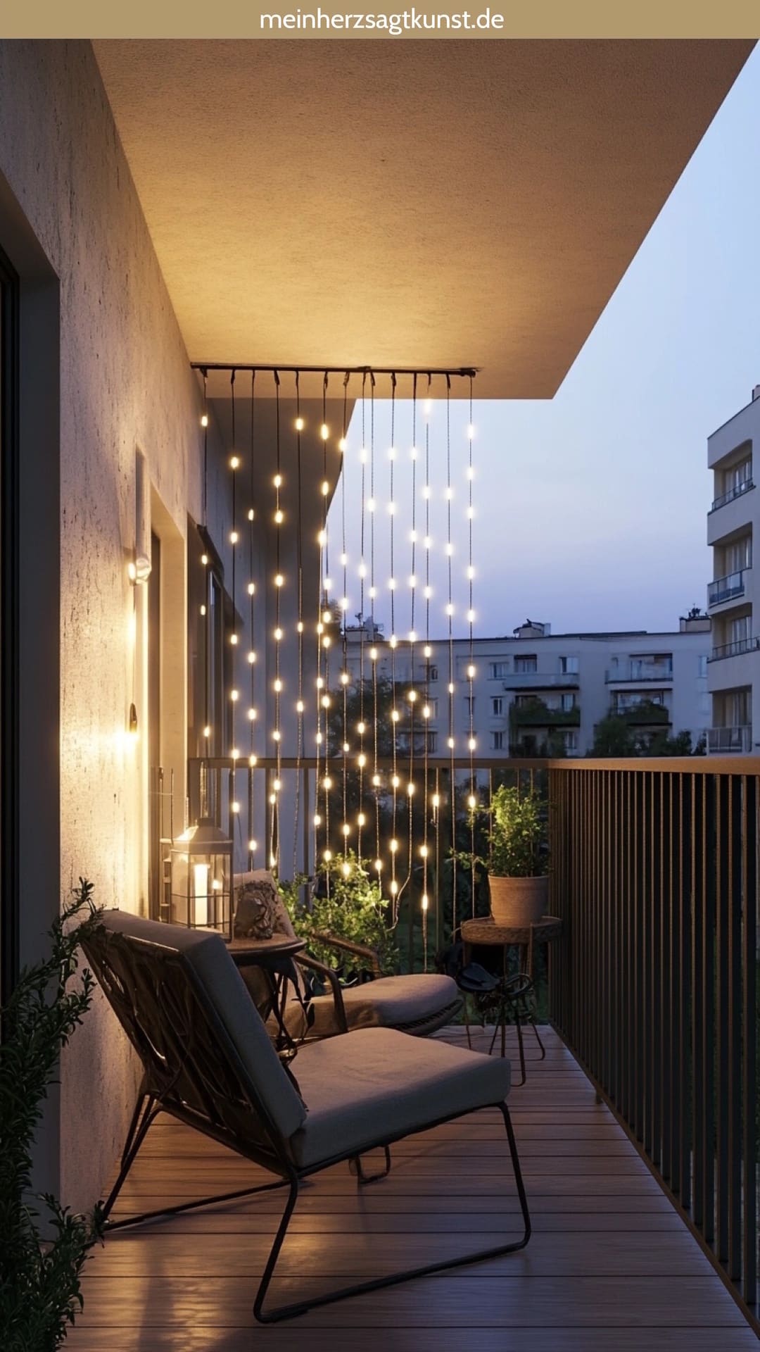 balkon deko ideen outdoor lichtervorhang