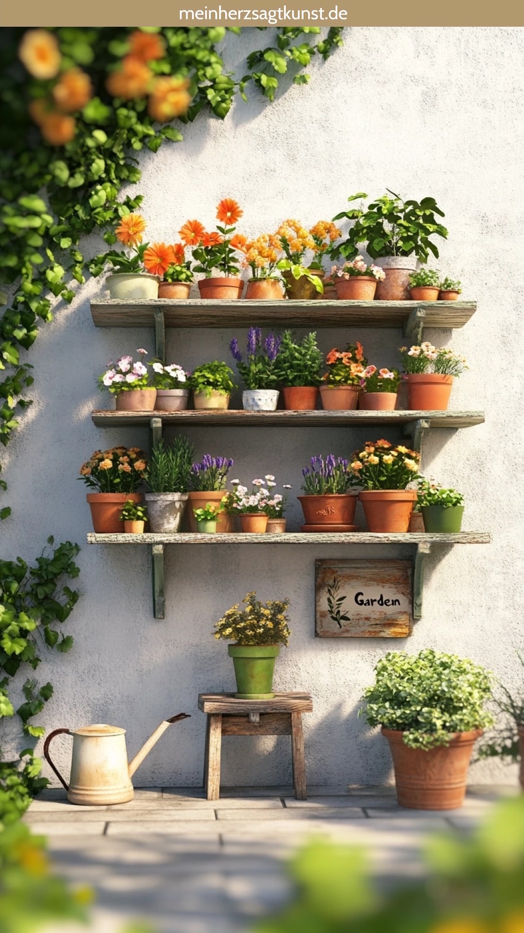 Terrasse gestalten mit wenig Geld: Wandgarten mit Regal