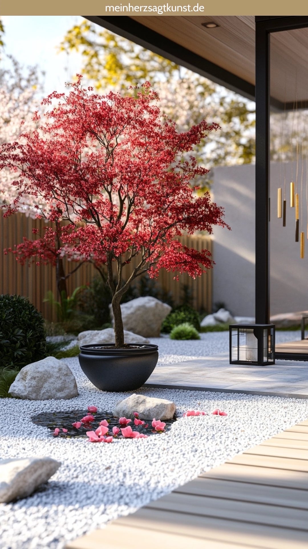 Terrasse Ideen im japanischen Stil mit Kies und Ahorn