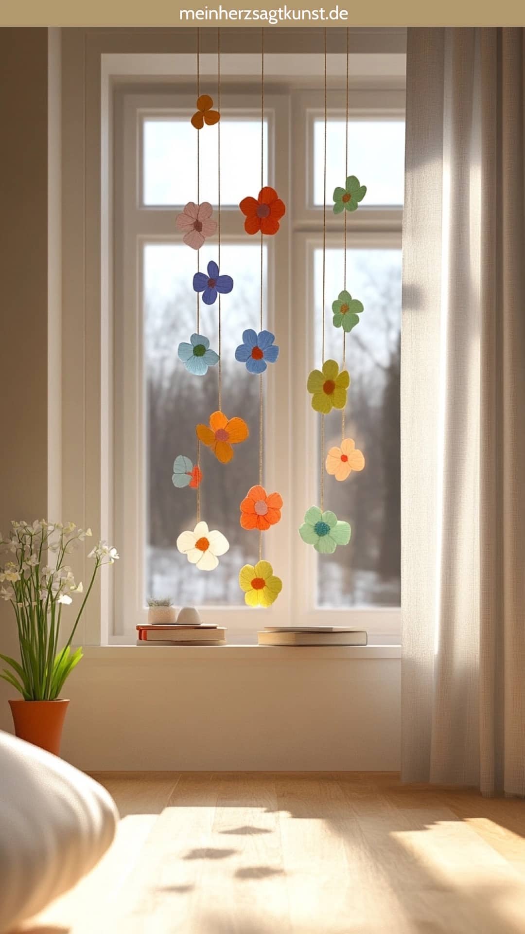 Frühlingsdeko Farben mit bunter Blütengirlande