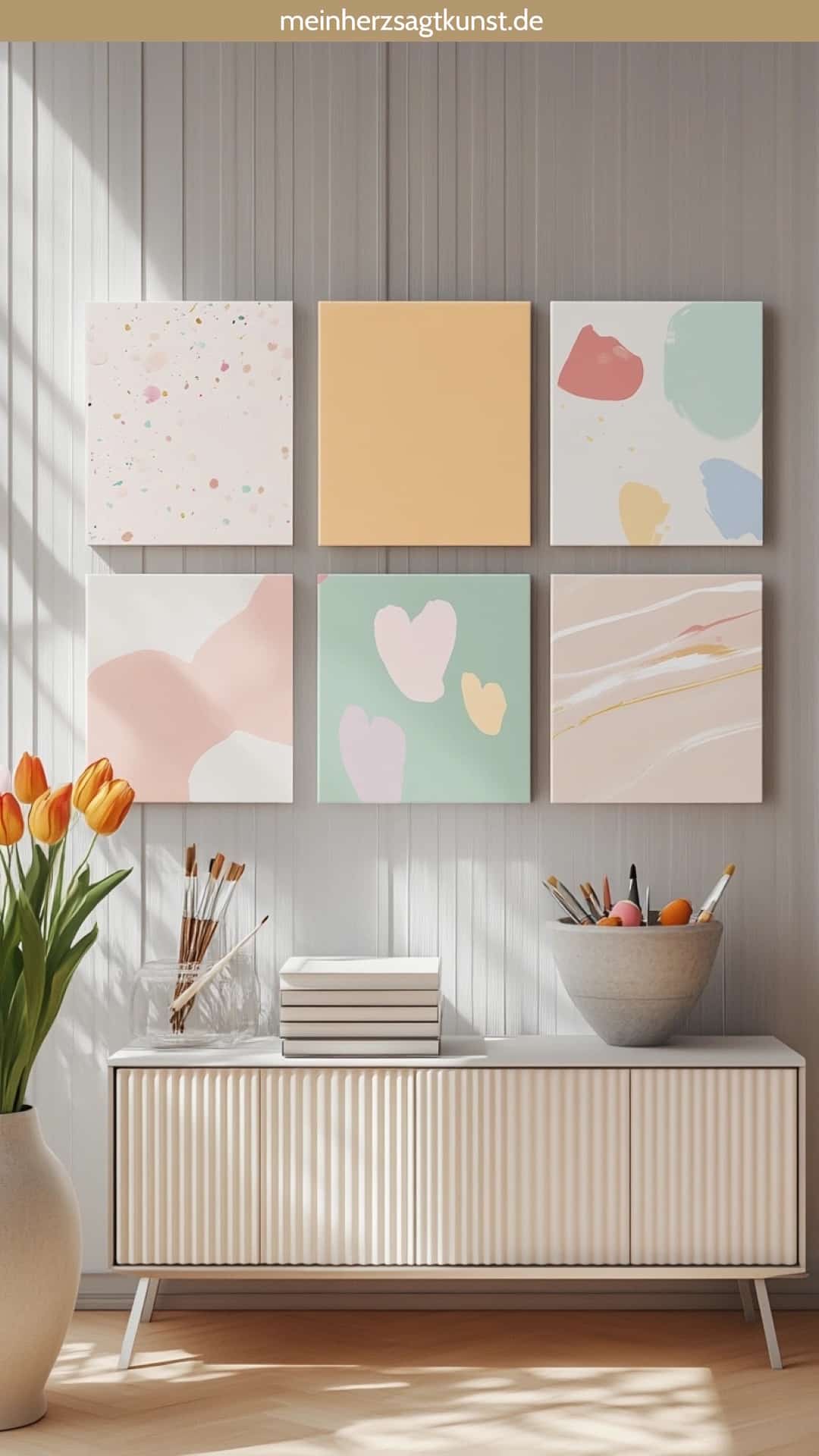 Frühlingsdeko Farben mit bunten Mini-Leinwänden