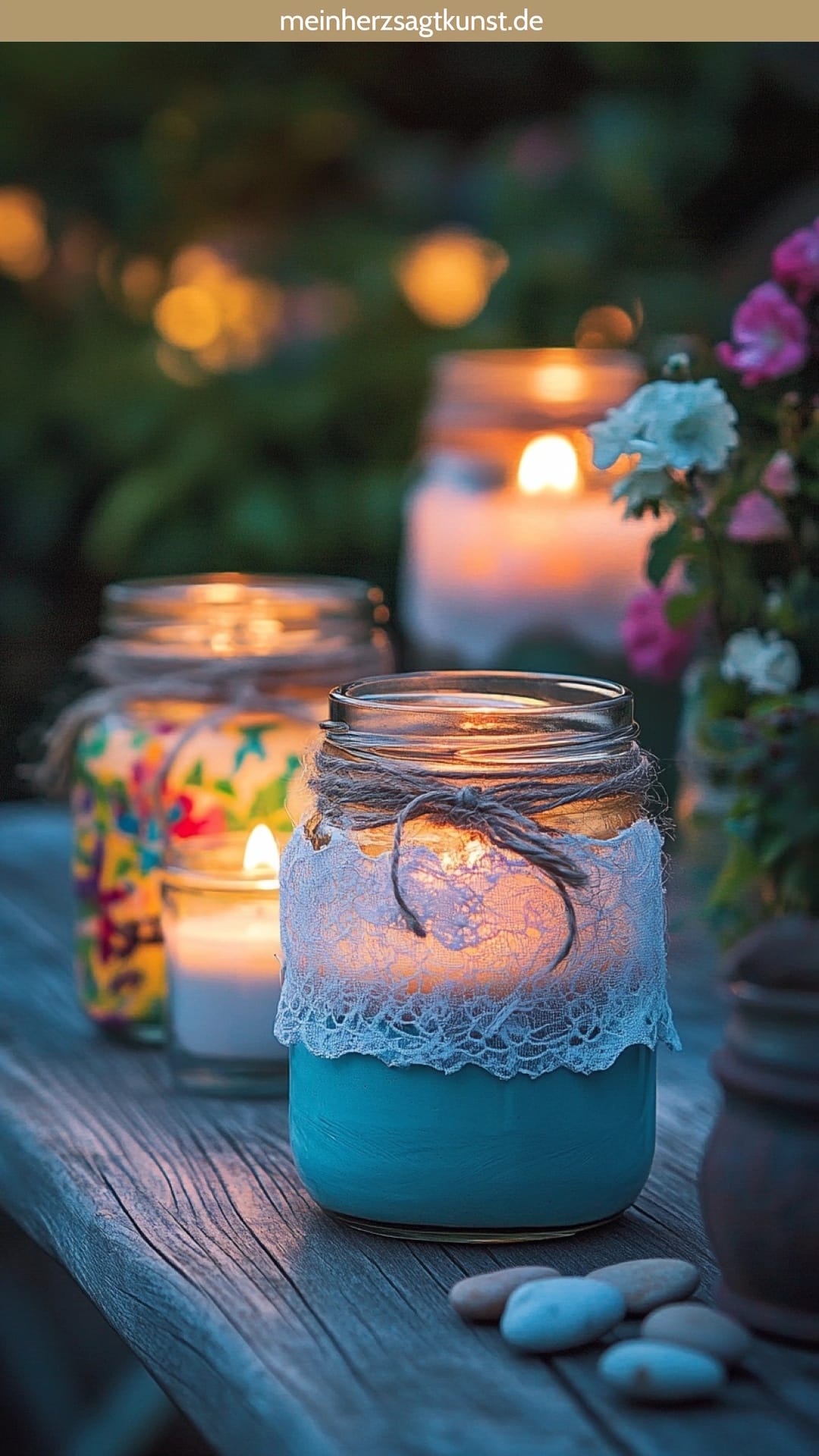 DIY Windlichter für Gartentisch dekorieren im Sommer2